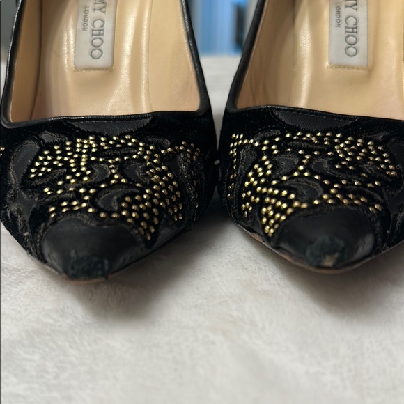 Jimmy Choo SZ 9 / 39 Black and Gold Embellished Heels - Picture 7 of 8